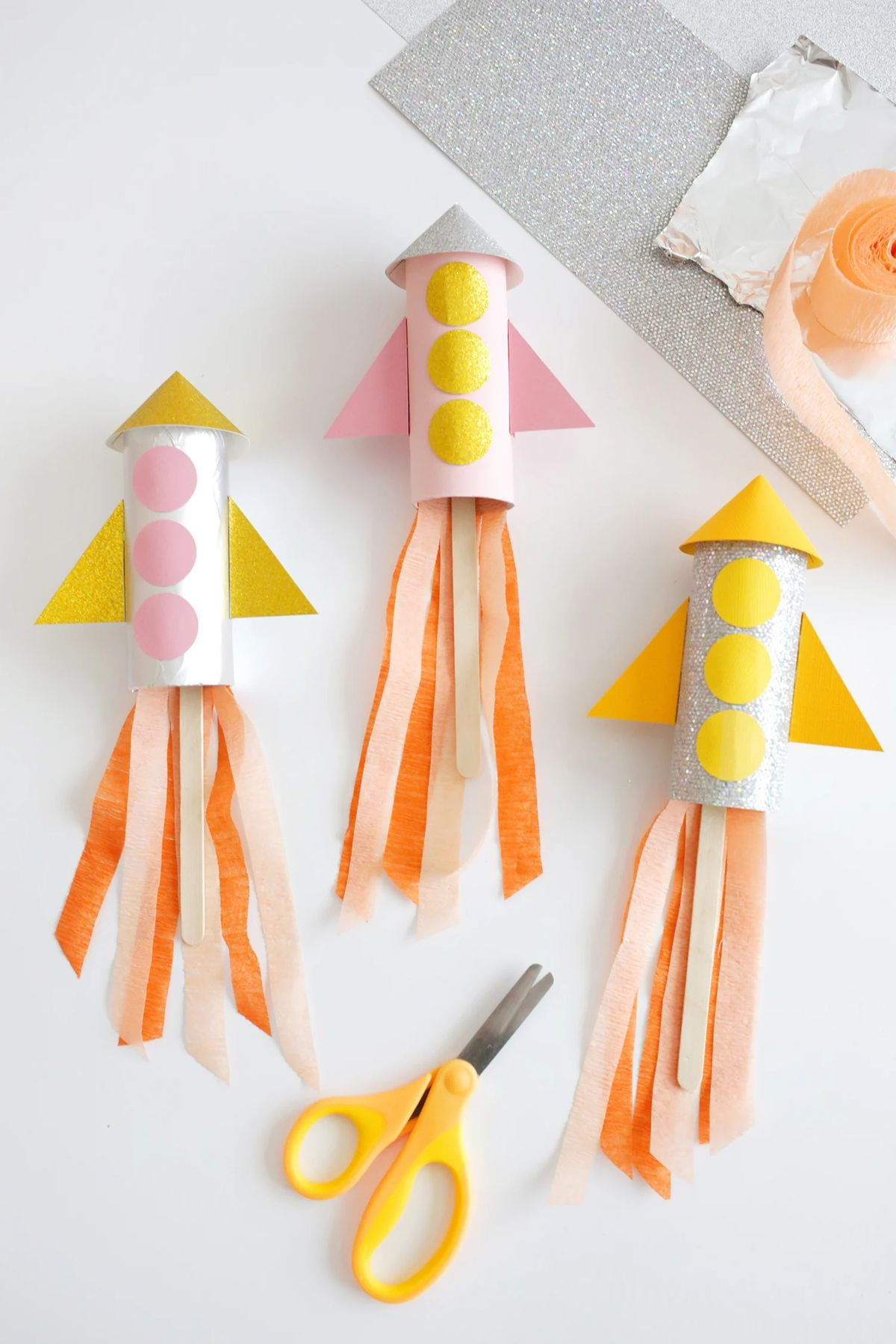 Paper Towel Roll Rockets for 27 Easy Kids Crafts with Recycled Materials (Turn Trash into Treasure)
