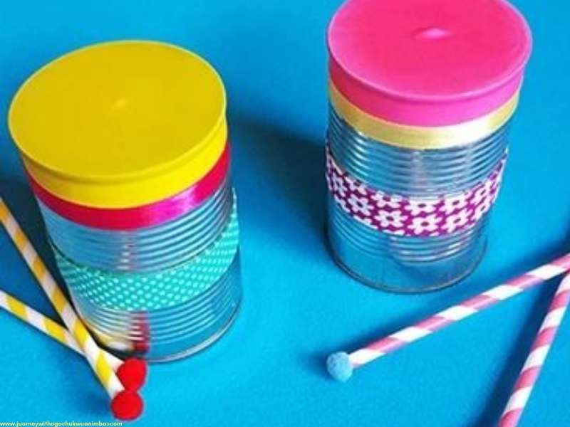 two Tin Can Drums for 27 Easy Kids Crafts with Recycled Materials (Turn Trash into Treasure)