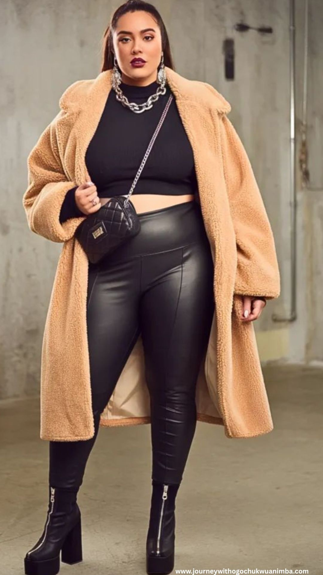 Oversized Blazer + Faux Leather Leggings for plus-size-fall-winter-outfits