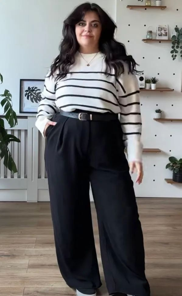 . Wide-Leg Pants + Cropped Sweater for plus-size-fall-winter-outfits