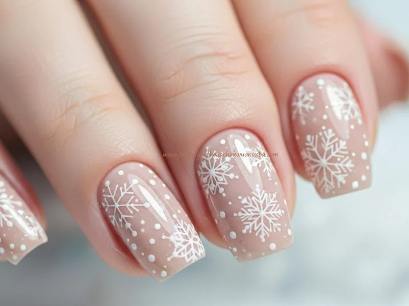 . Pearl White Snow Nails
