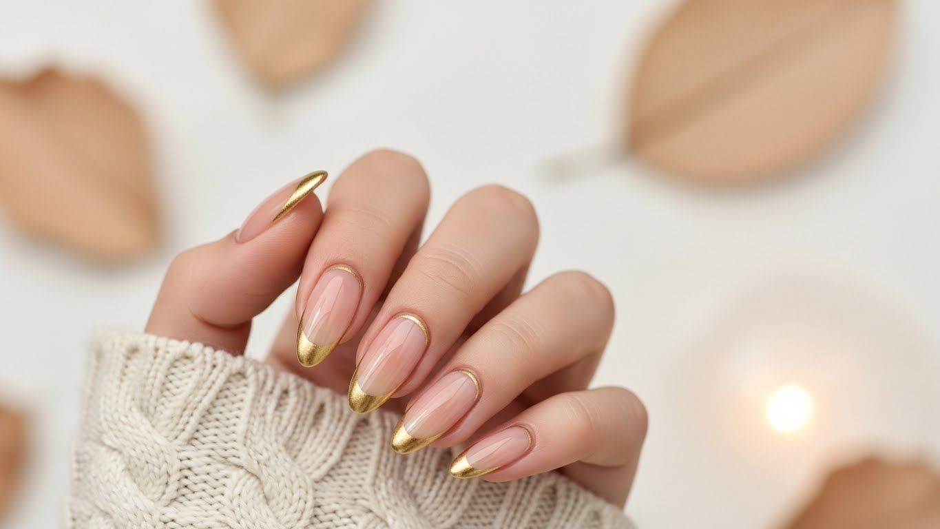 Nude Nails With Gold Tips
