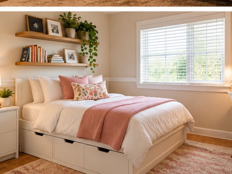 a small room with bed