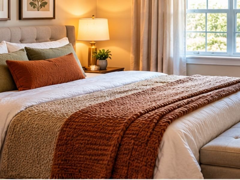 Comfortable small bedroom showing practical furniture and walking space