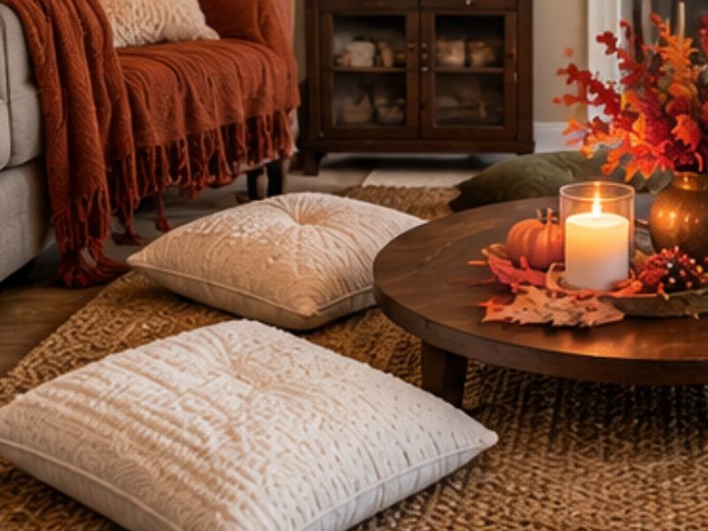 Folding chairs added for Thanksgiving seating in a small living room