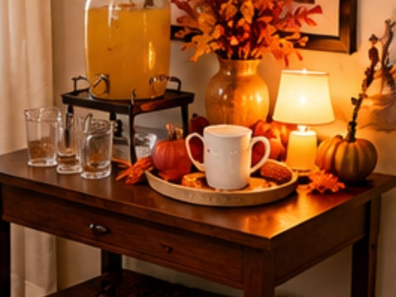 Thanksgiving drink station in a small home